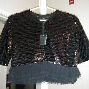 Bcbg nwt xs sequin capelet lace ruffle